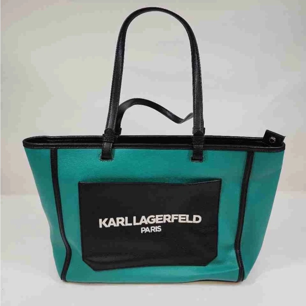 Karl Lagerfeld Green and Black Tote Bag with Modern Design